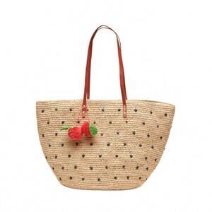 NEW MAR Y SOL florence straw tote with cherries charm in beige